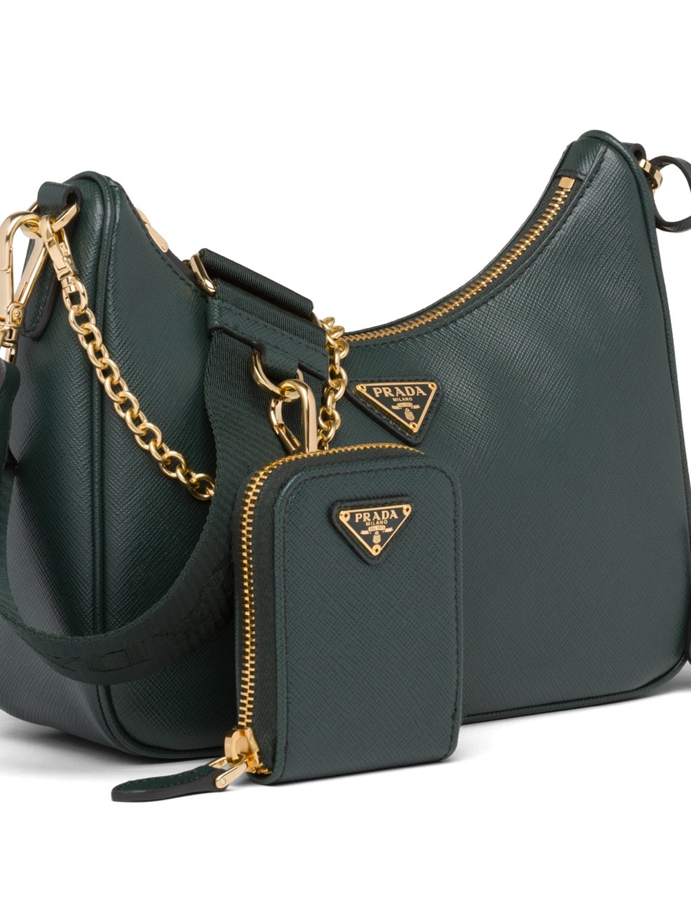 Prada Forest Green Saffiano Leather Shoulder Bag with Pouch